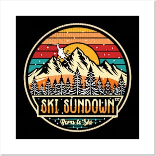 Retro Ski Sundown Posters and Art